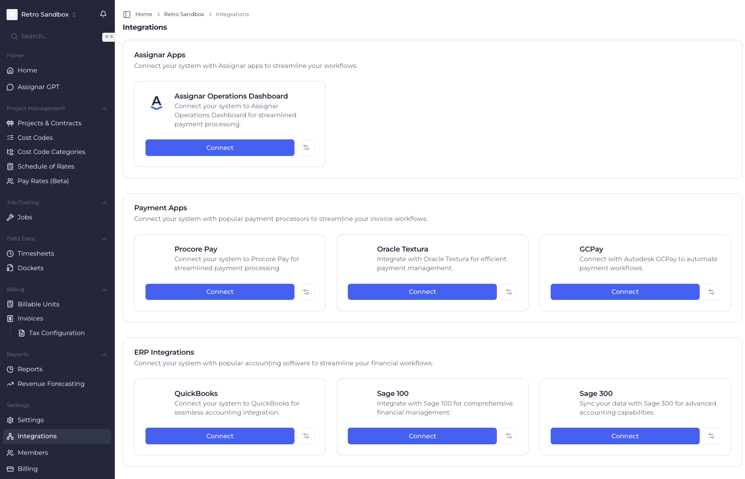 Integrations Page