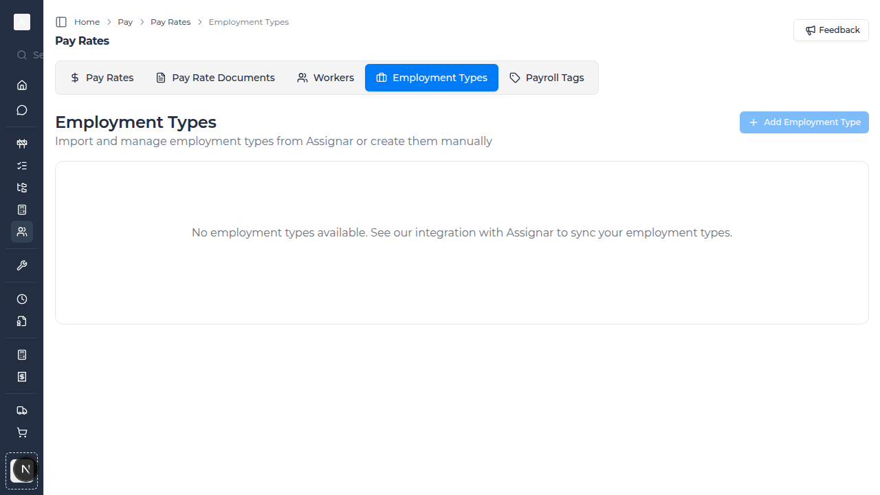 Employment Types Screen