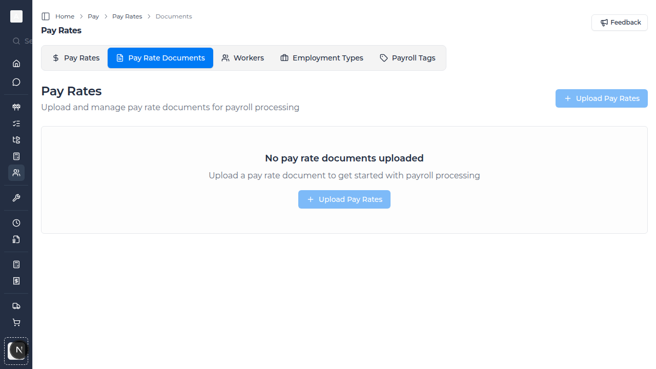 Pay Rate Documents Screen